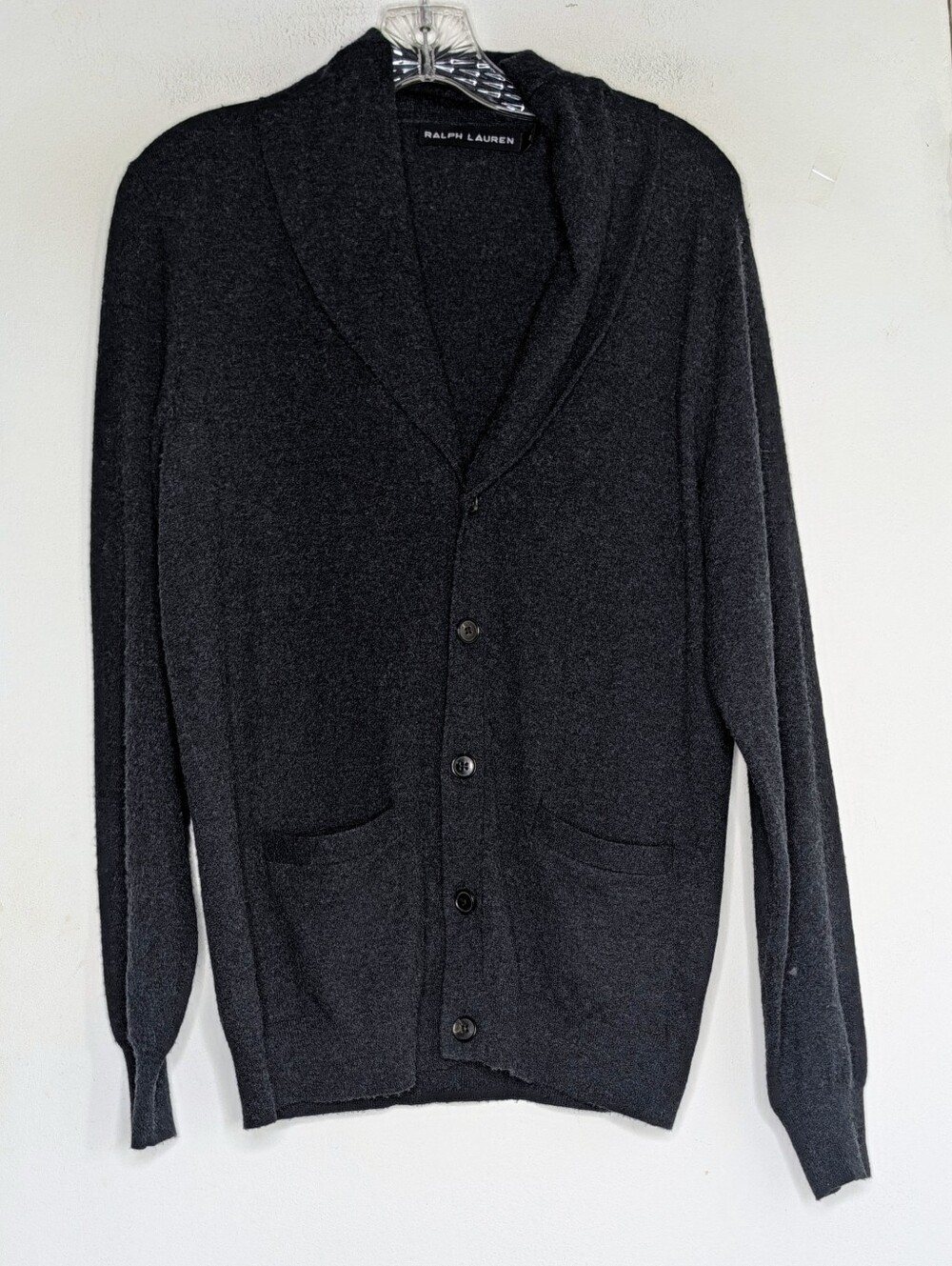 RALPH LAUREN BLACK LABEL • Cashmere Blend Black Collared Cardigan Sweater